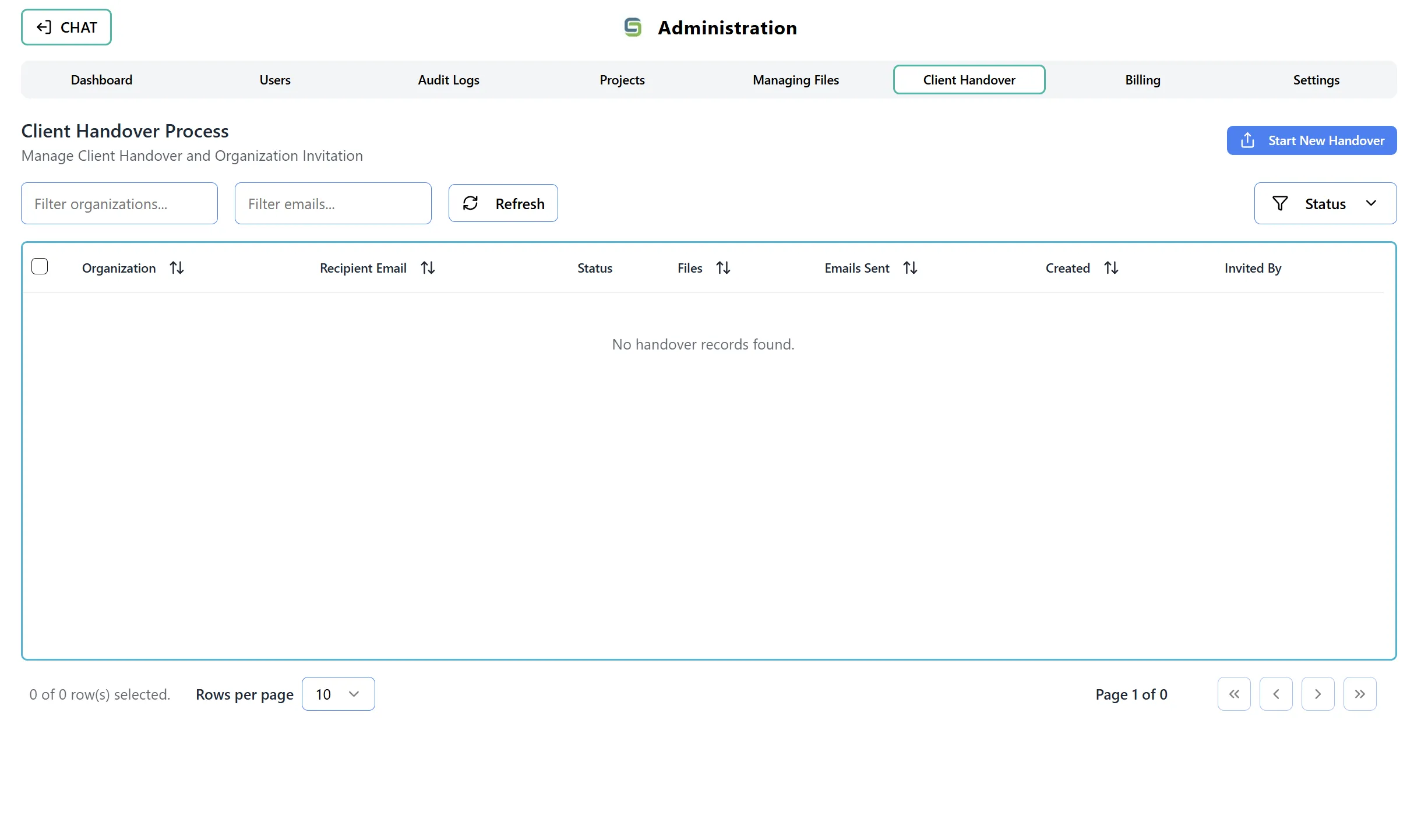 Client Handover Process Page