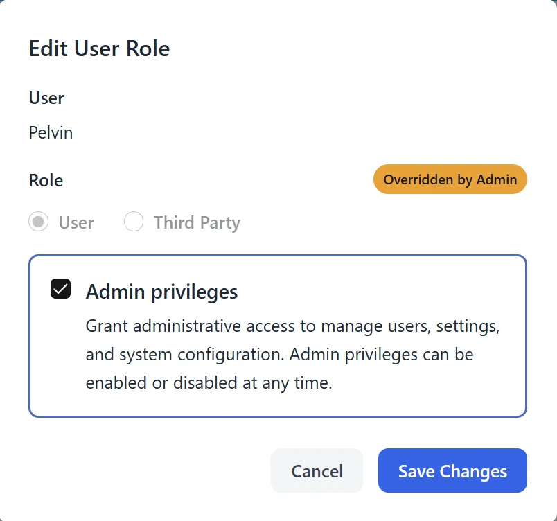 Edit User Role Modal
