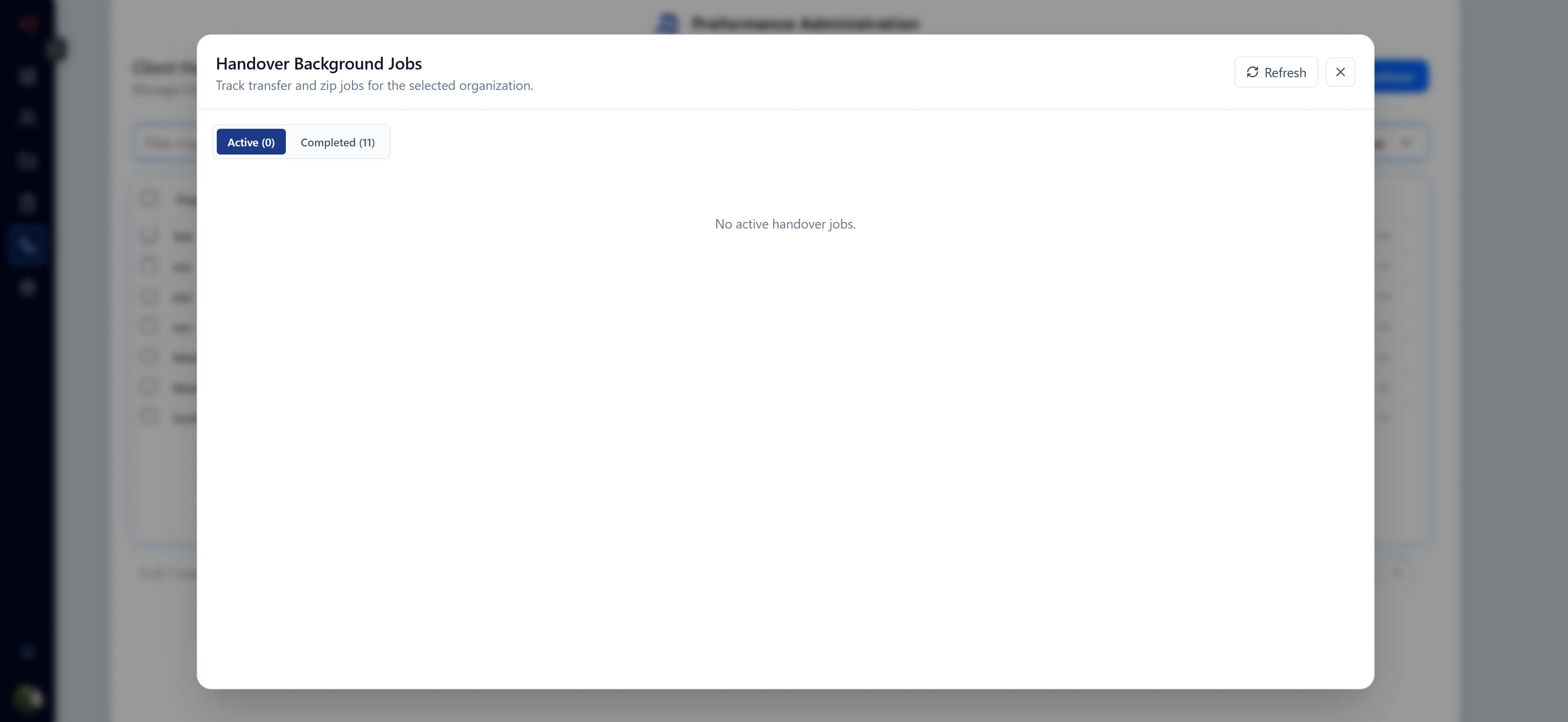Handover Background Jobs modal