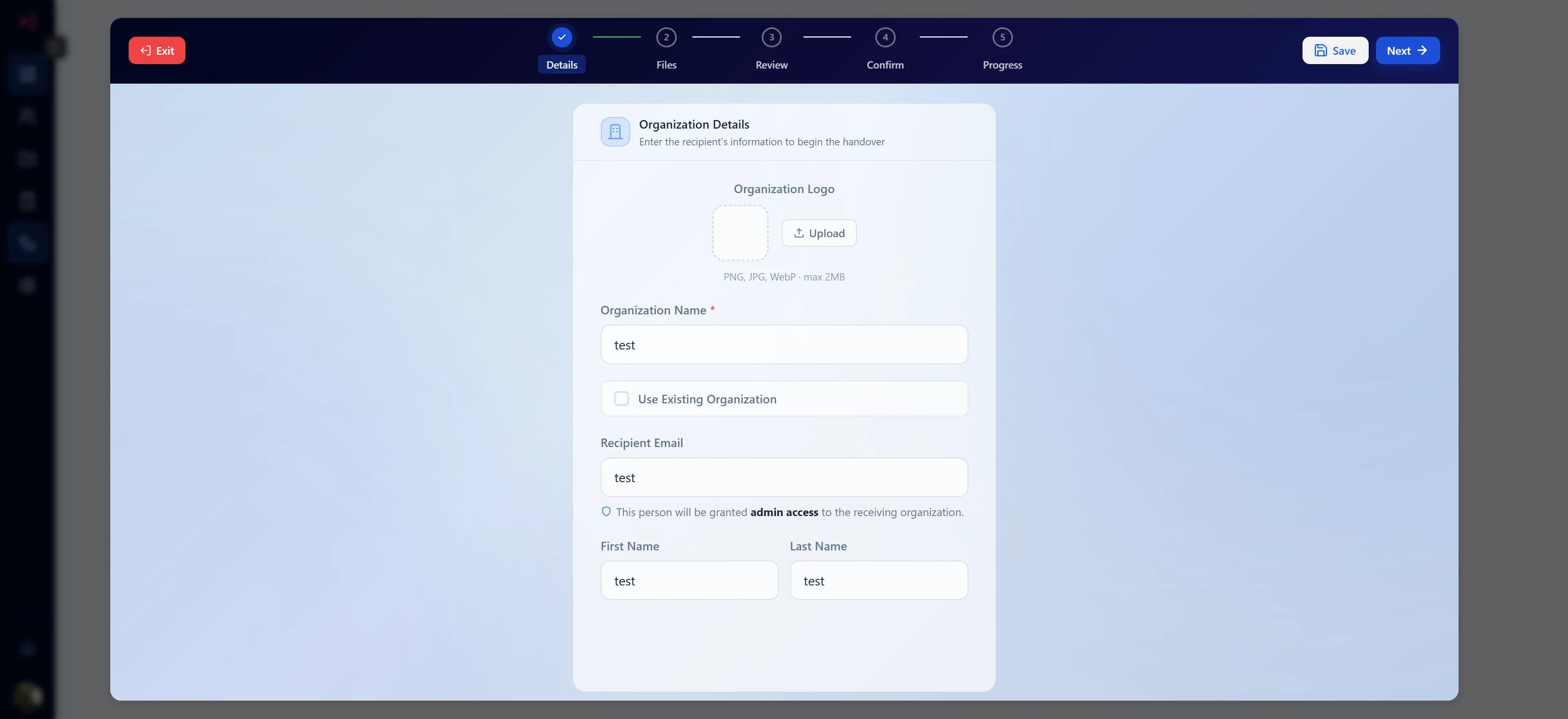 Step 1 — Organization Details