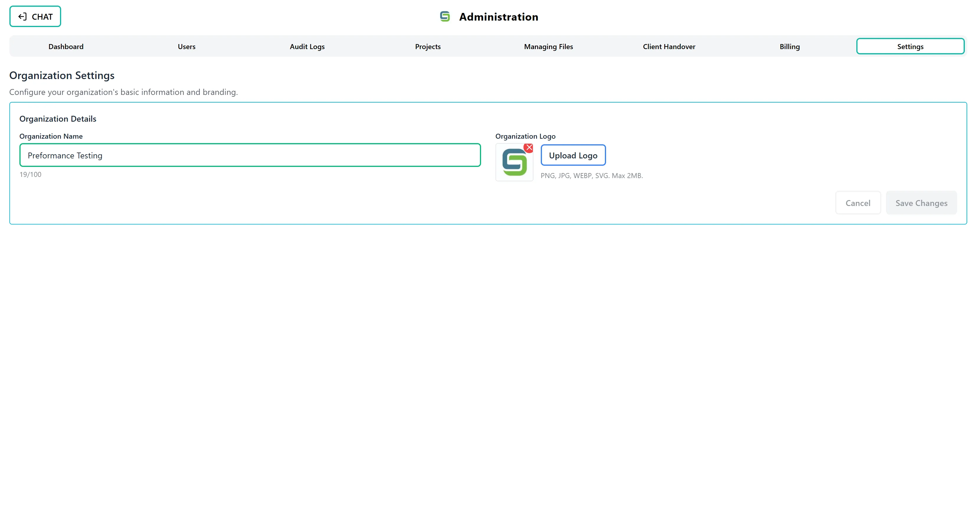 Organization Settings Interface