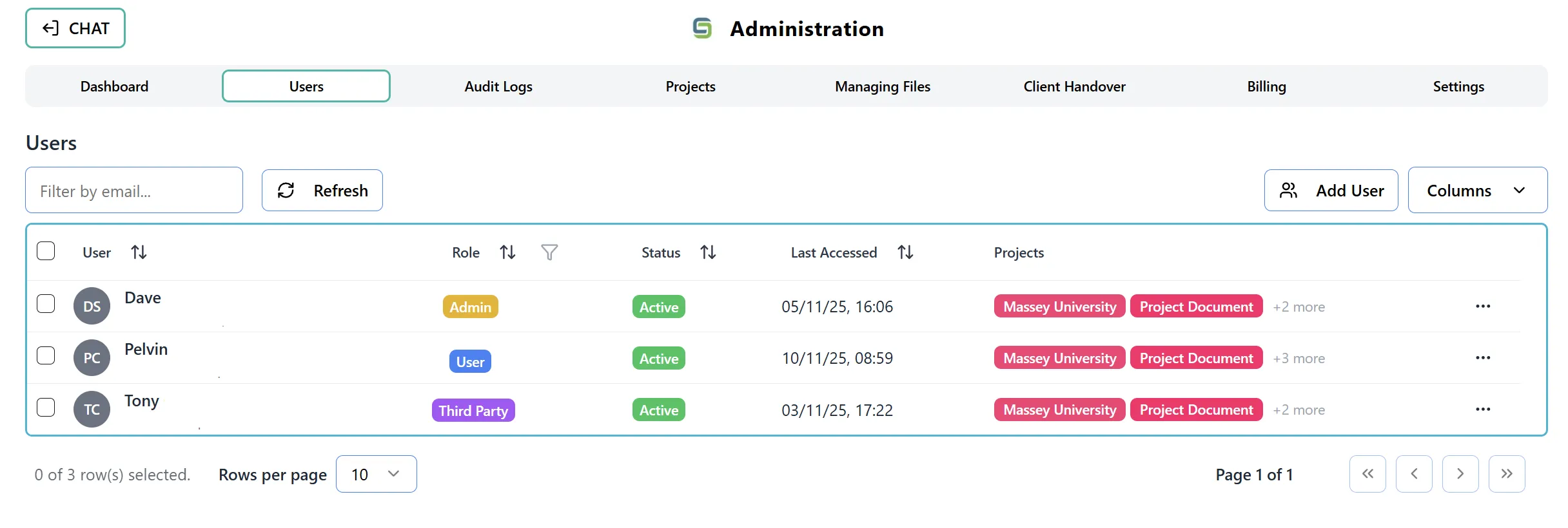 Users Table Interface