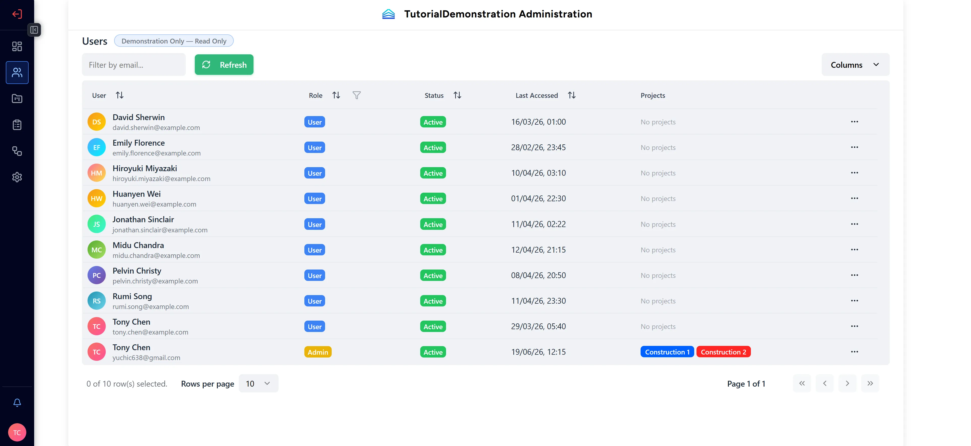 Users Table Interface